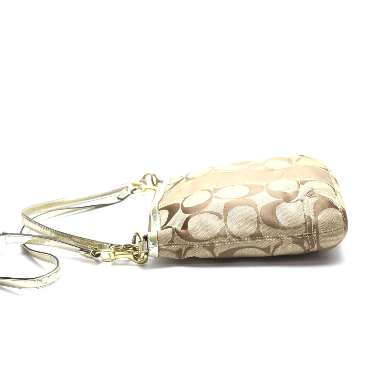 コーチ COACH ショルダーバッグ
 ストライプ シグネチャー 2WAY キャンバス 13278 ベージュ ゴールド 【SS】
 【中古】