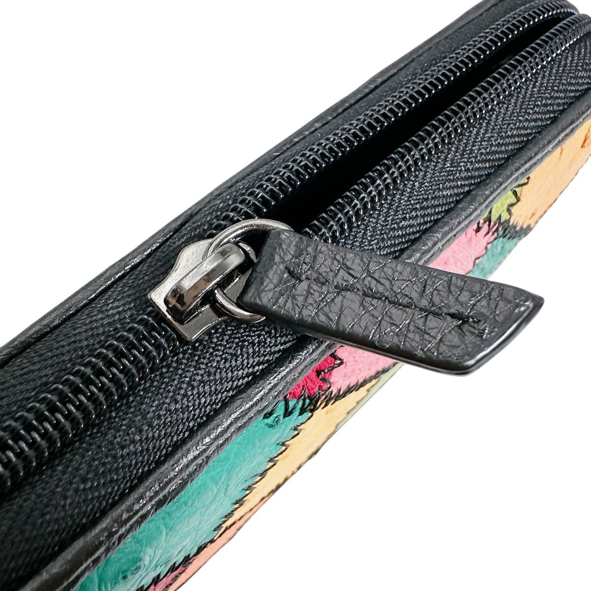 オーストリッチ ostrich 長財布
 ラウンドファスナー 黒ステッチ パッチワーク オーストリッチ LB-5055 マルチカラー 【SS】
