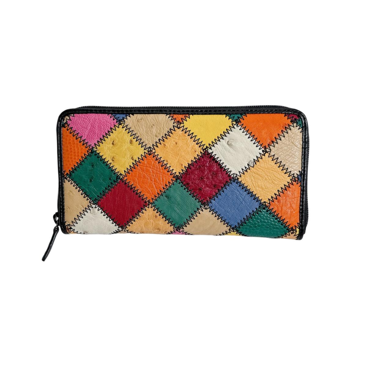 オーストリッチ ostrich 長財布
 ラウンドファスナー 黒ステッチ パッチワーク オーストリッチ LB-5055 マルチカラー 【SS】