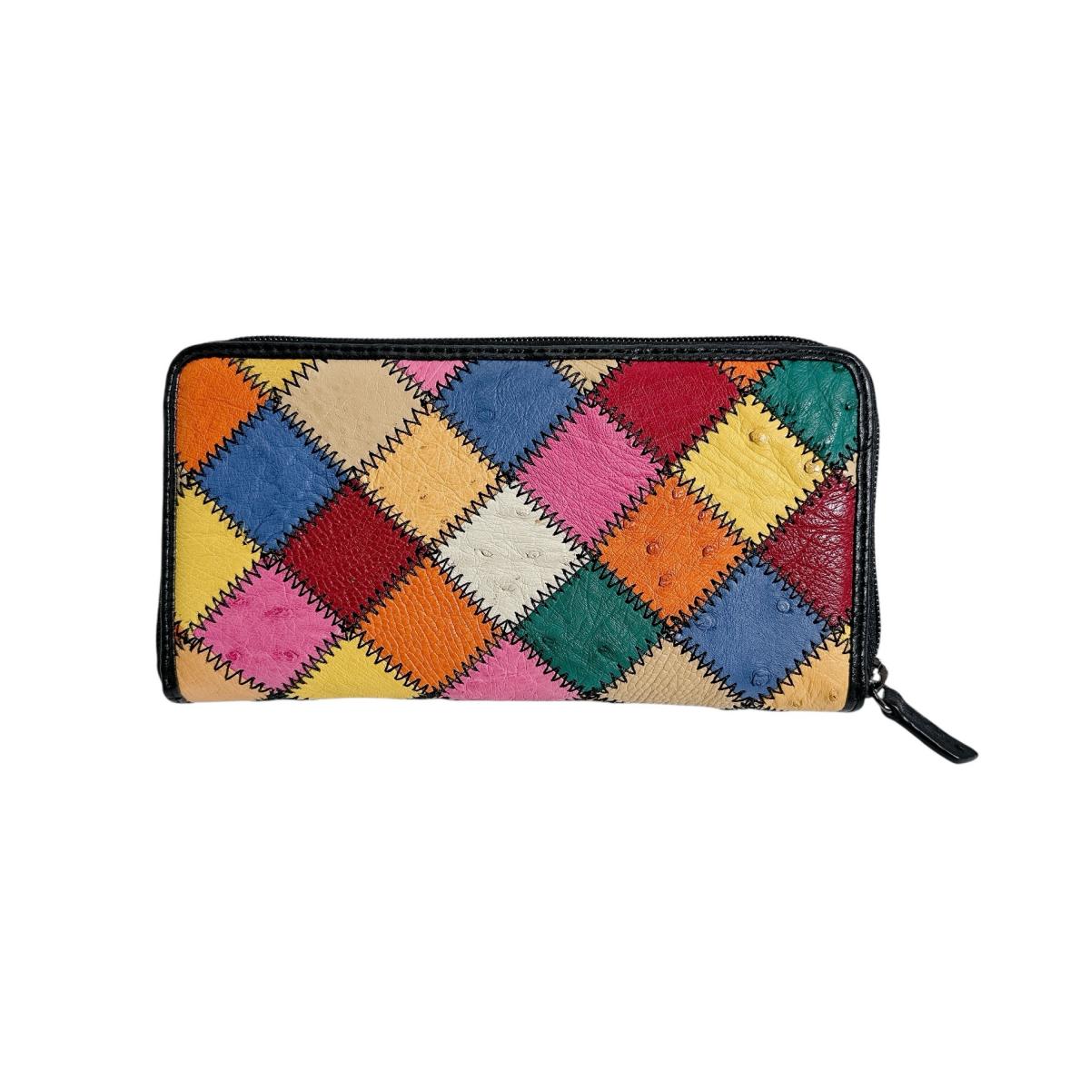オーストリッチ ostrich 長財布
 ラウンドファスナー 黒ステッチ パッチワーク オーストリッチ LB-5055 マルチカラー 【SS】