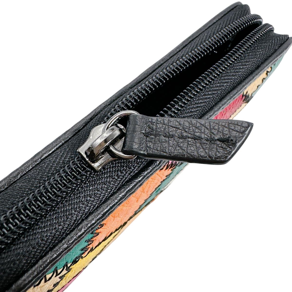 オーストリッチ ostrich 長財布
 ラウンドファスナー 黒ステッチ パッチワーク オーストリッチ LB-5055 マルチカラー 【SS】
 【中古】