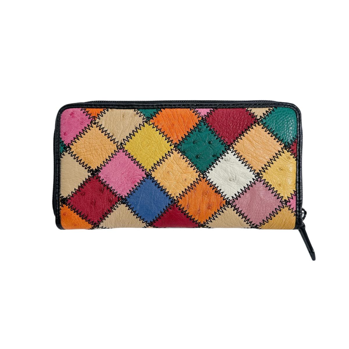 オーストリッチ ostrich 長財布
 ラウンドファスナー 黒ステッチ パッチワーク オーストリッチ LB-5055 マルチカラー 【SS】
 【中古】