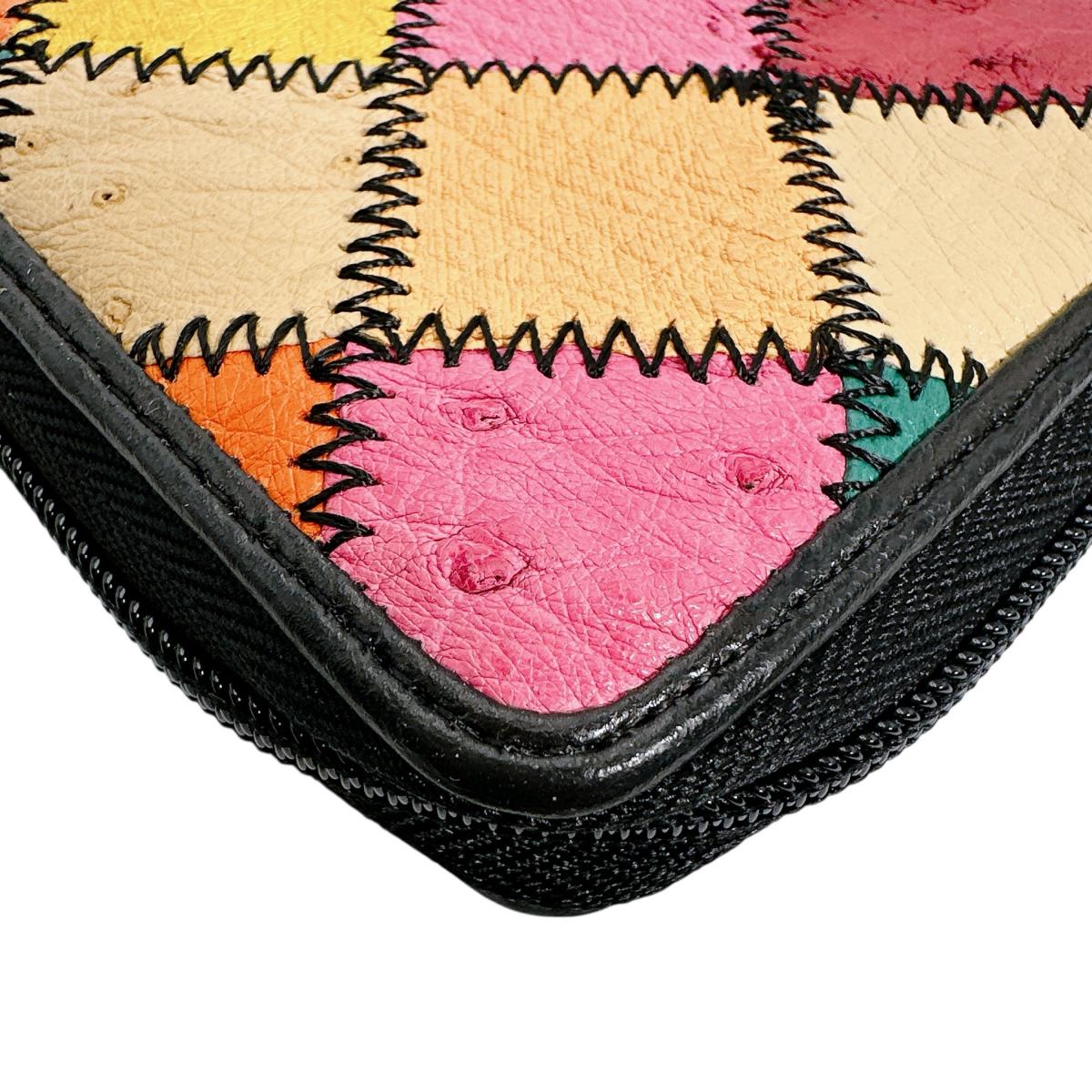 オーストリッチ ostrich 長財布
 ラウンドファスナー 黒ステッチ パッチワーク オーストリッチ LB-5055 マルチカラー 【SS】
 【中古】