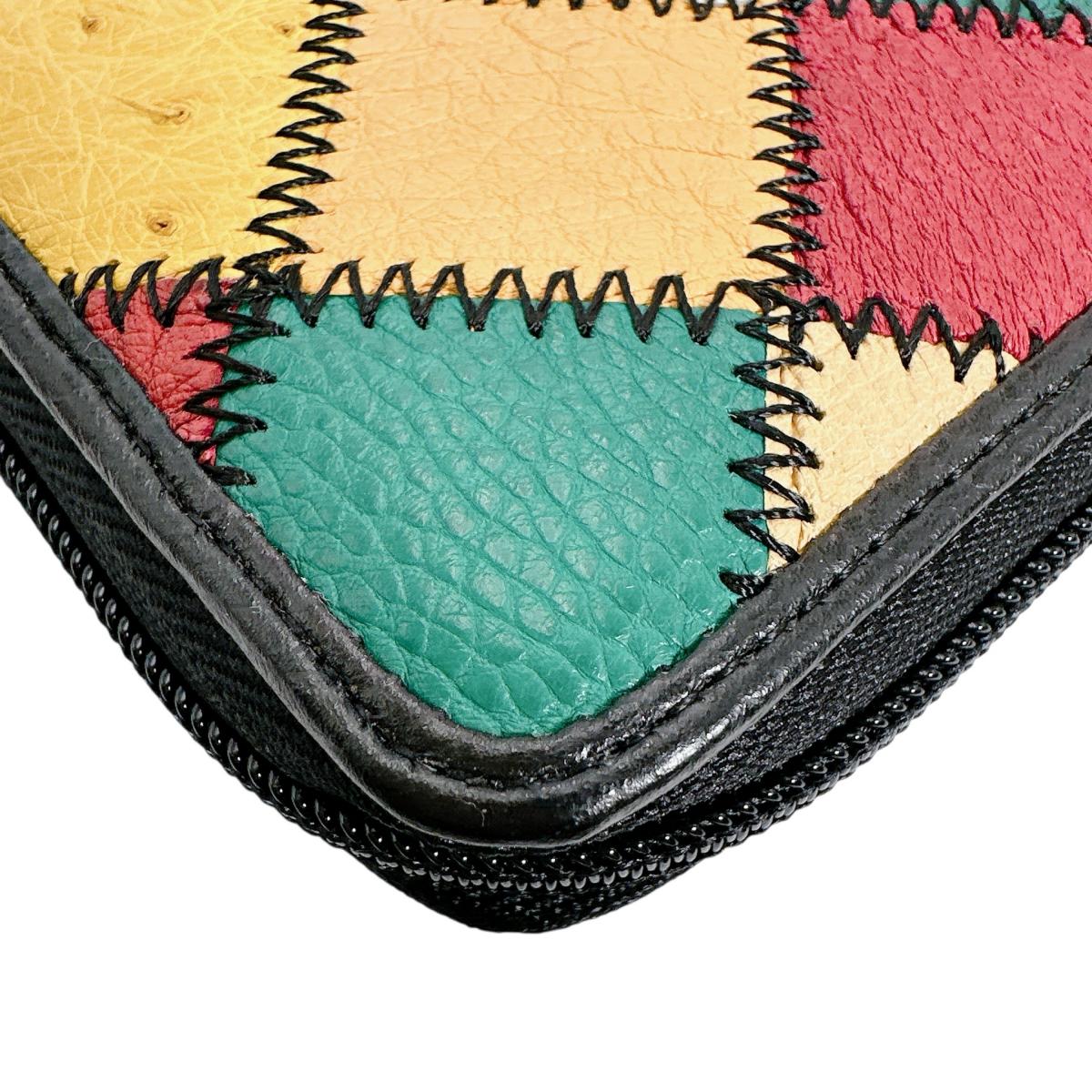 オーストリッチ ostrich 長財布
 ラウンドファスナー 黒ステッチ パッチワーク オーストリッチ LB-5055 マルチカラー 【SS】
 【中古】