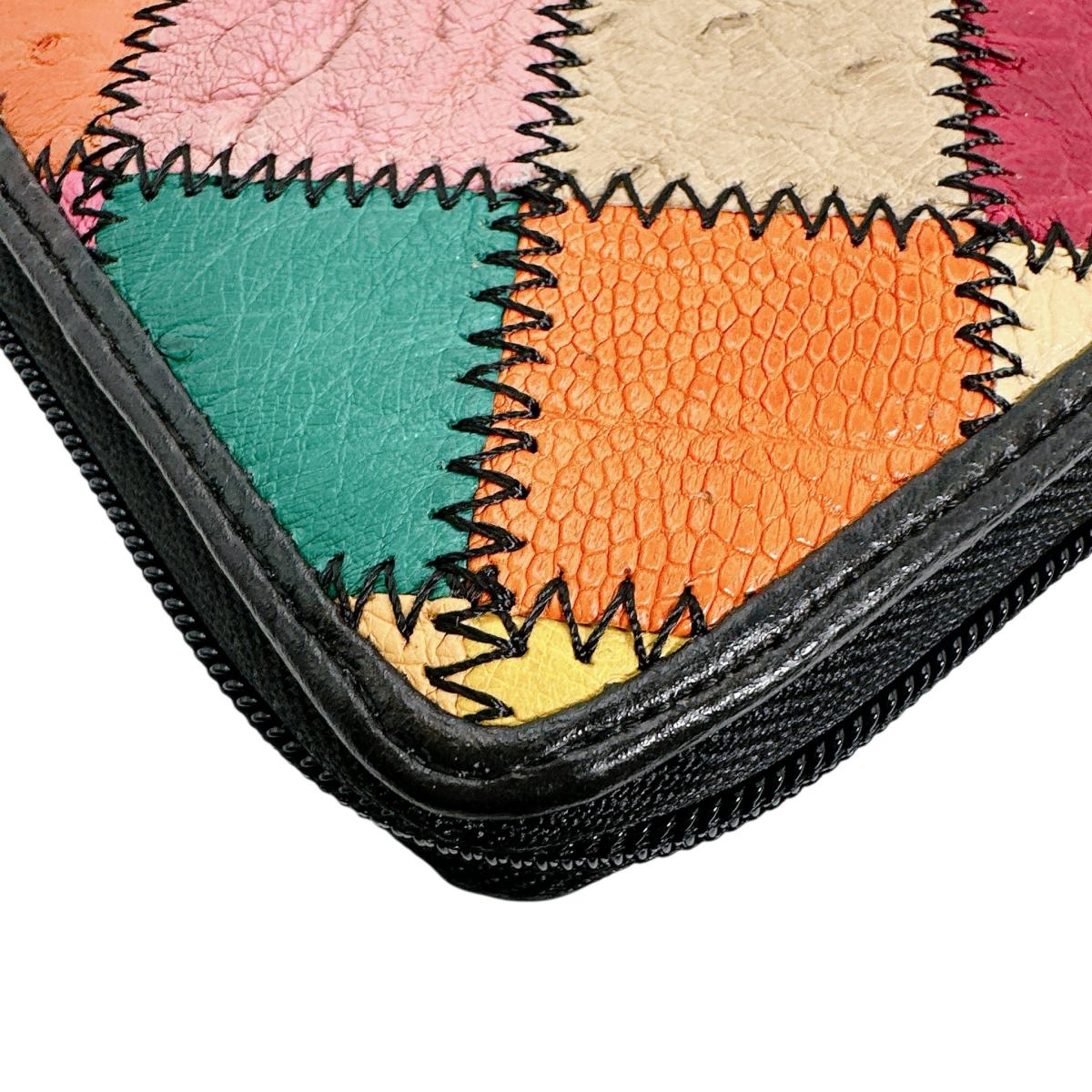 オーストリッチ ostrich 長財布
 ラウンドファスナー 黒ステッチ パッチワーク オーストリッチ LB-5055 マルチカラー 【SS】
 【中古】