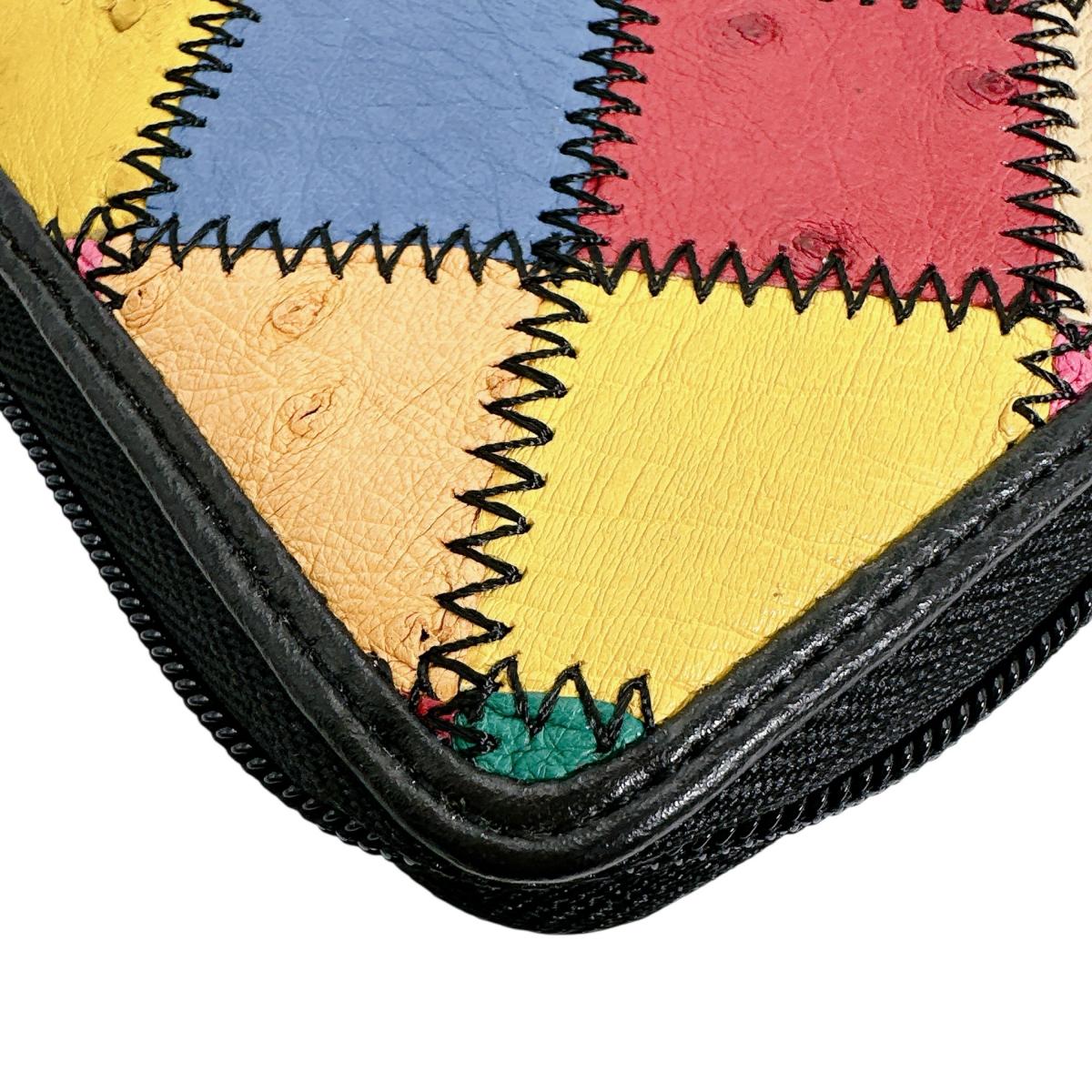 オーストリッチ ostrich 長財布
 ラウンドファスナー 黒ステッチ パッチワーク オーストリッチ LB-5055 マルチカラー 【SS】
 【中古】