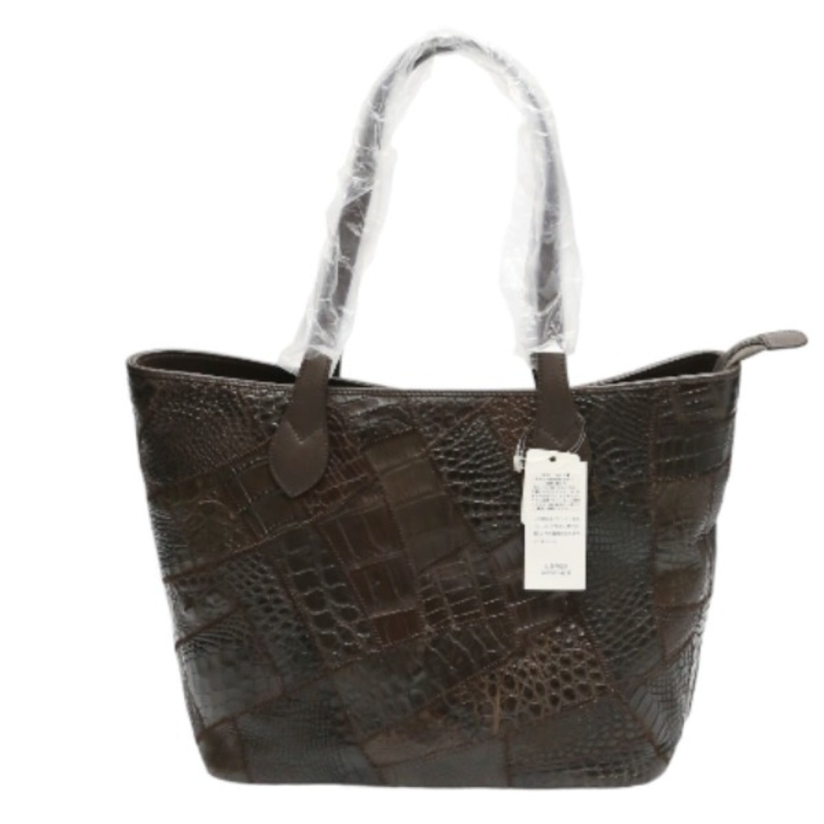 クロコダイル CROCODILE トートバッグ
 ショルダーバッグ ブラウン パッチワーク 天ファスナー クロコダイル LB-7001 ニコチン 【H】