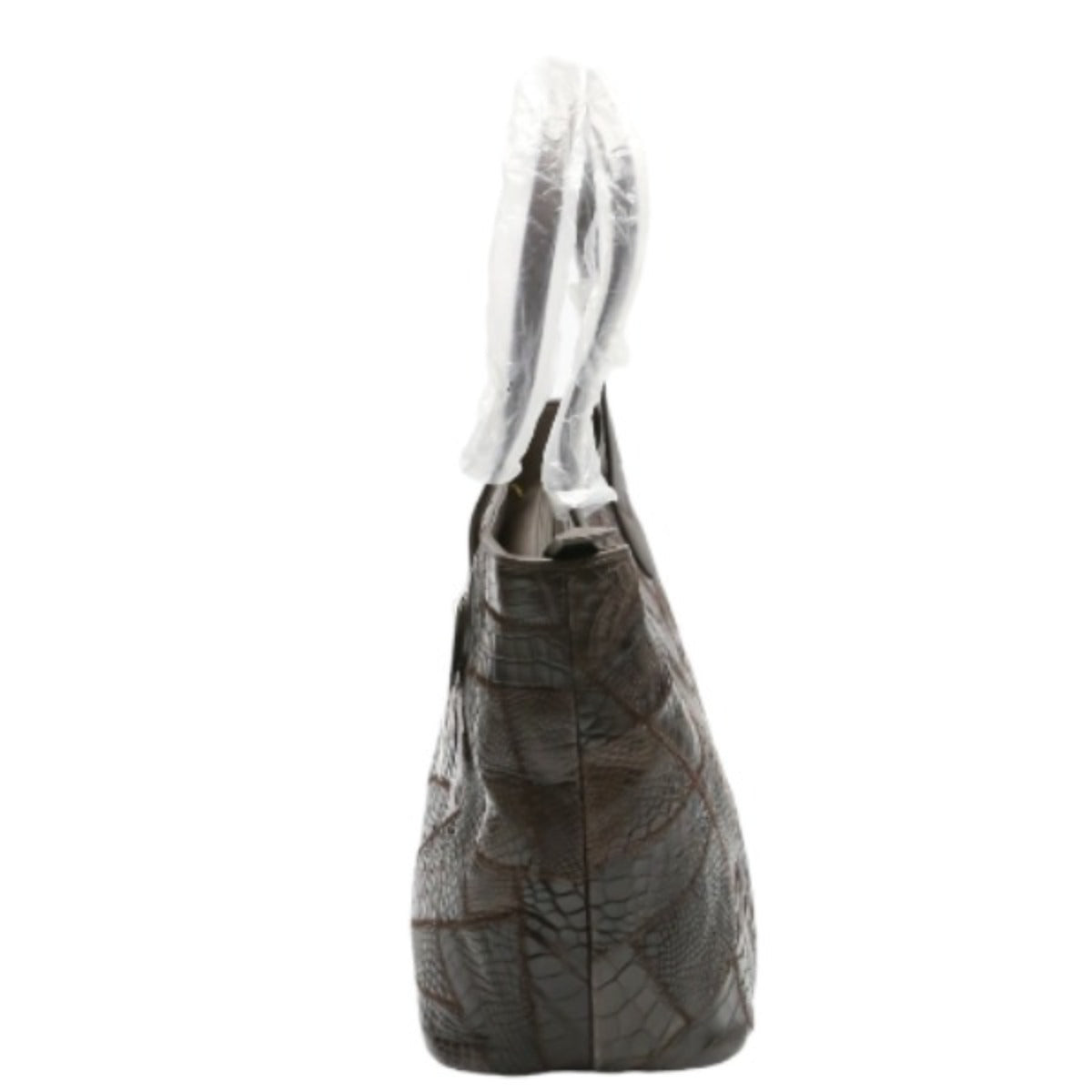 クロコダイル CROCODILE トートバッグ
 ショルダーバッグ ブラウン パッチワーク 天ファスナー クロコダイル LB-7001 ニコチン 【H】