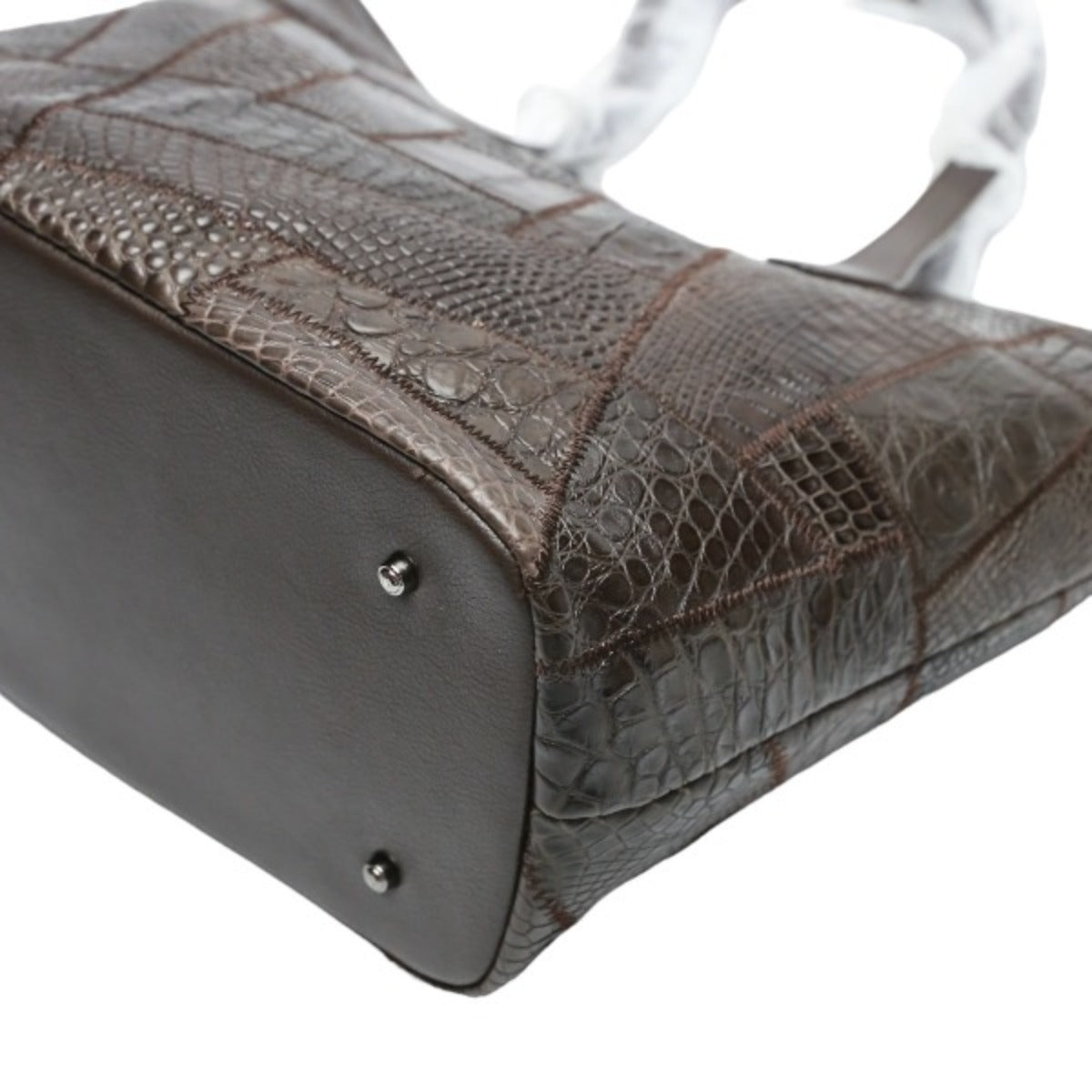 クロコダイル CROCODILE トートバッグ
 ショルダーバッグ ブラウン パッチワーク 天ファスナー クロコダイル LB-7001 ニコチン 【H】
