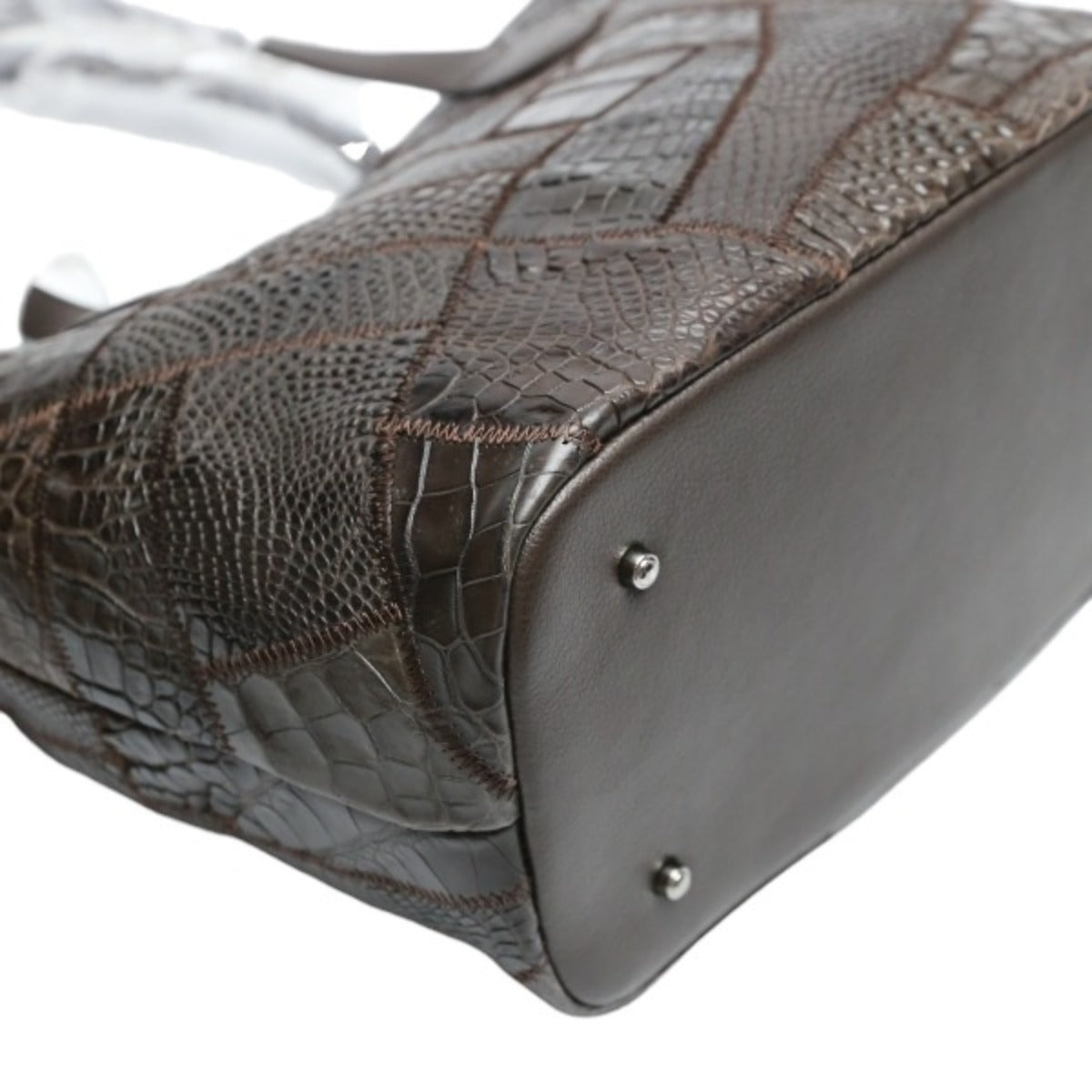 クロコダイル CROCODILE トートバッグ
 ショルダーバッグ ブラウン パッチワーク 天ファスナー クロコダイル LB-7001 ニコチン 【H】