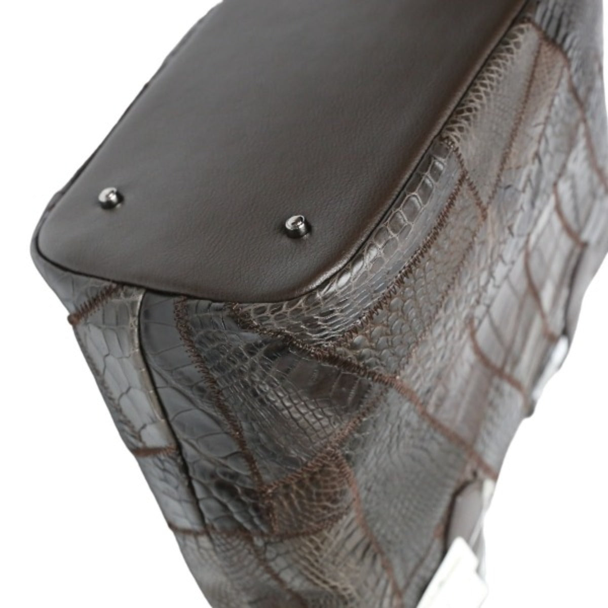 クロコダイル CROCODILE トートバッグ
 ショルダーバッグ ブラウン パッチワーク 天ファスナー クロコダイル LB-7001 ニコチン 【H】