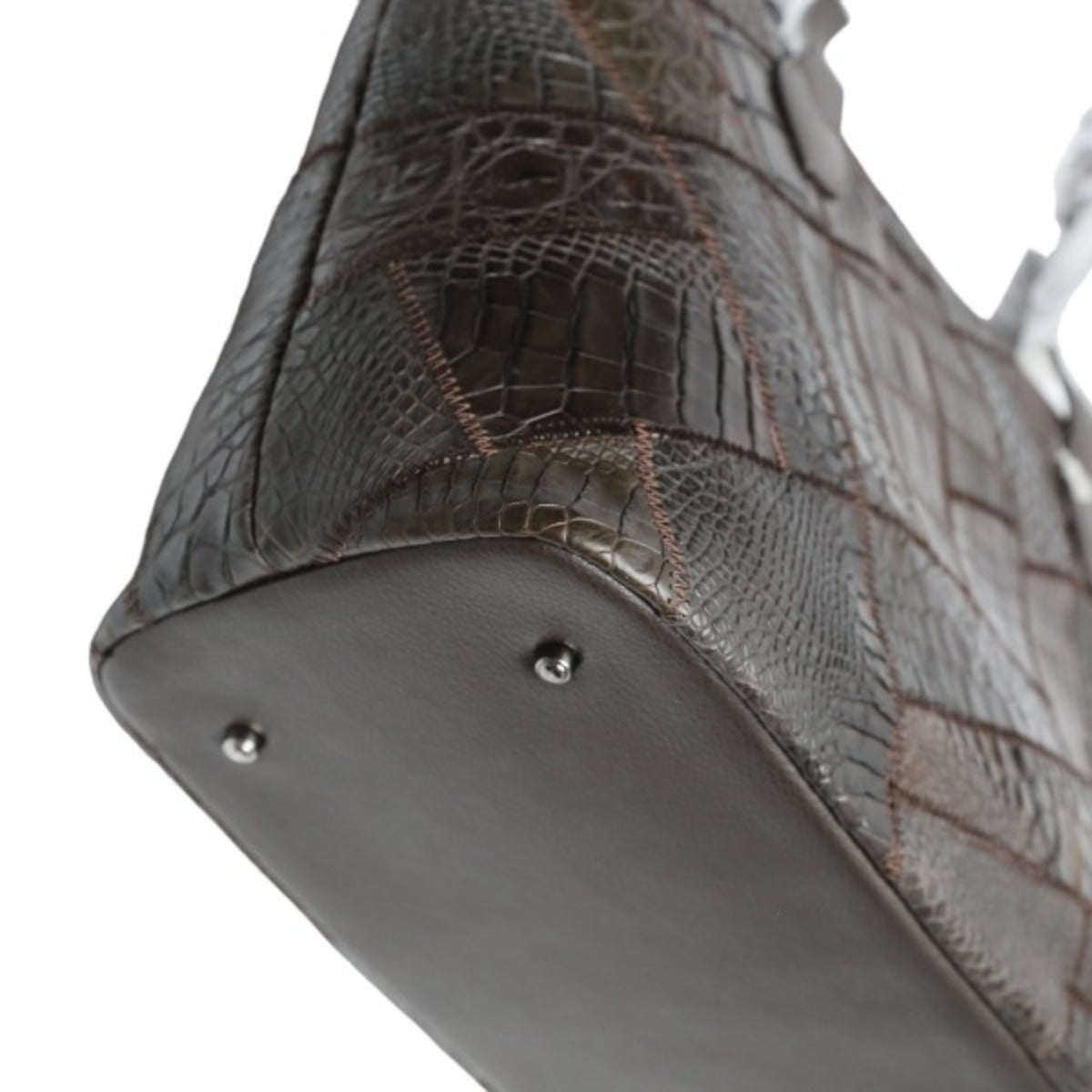 クロコダイル CROCODILE トートバッグ
 ショルダーバッグ ブラウン パッチワーク 天ファスナー クロコダイル LB-7001 ニコチン 【H】