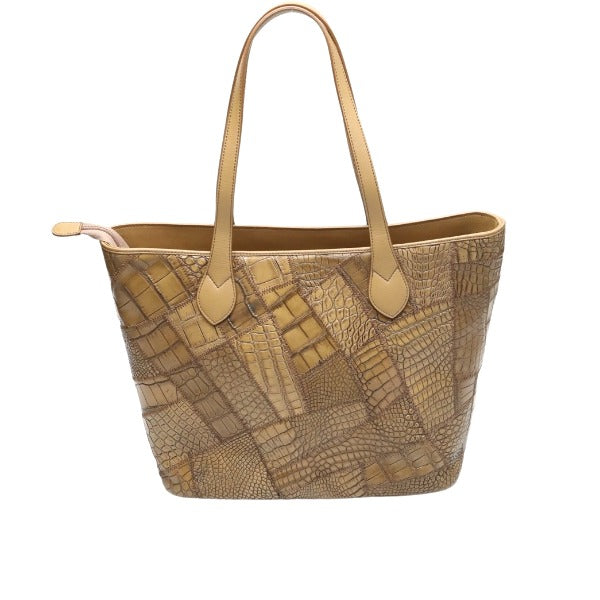 Crocodile CROCODILE Tote Bag
 Tote bag, patchwork, top zipper, crocodile, LB-7001, brown [H] 