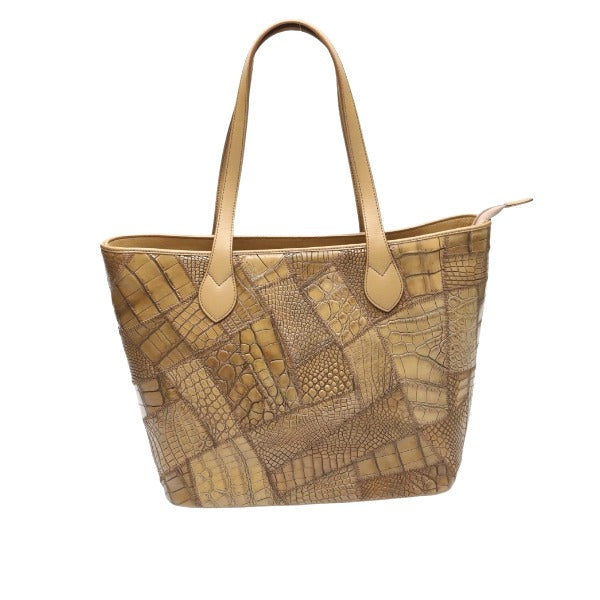 Crocodile CROCODILE Tote Bag
 Tote bag, patchwork, top zipper, crocodile, LB-7001, brown [H] 