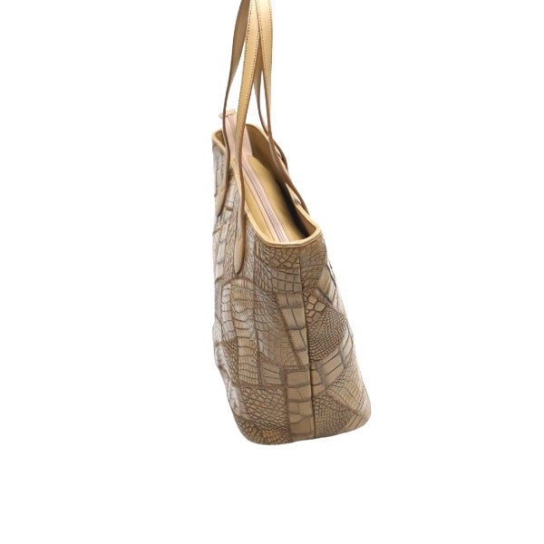 Crocodile CROCODILE Tote Bag
 Tote bag, patchwork, top zipper, crocodile, LB-7001, brown [H] 