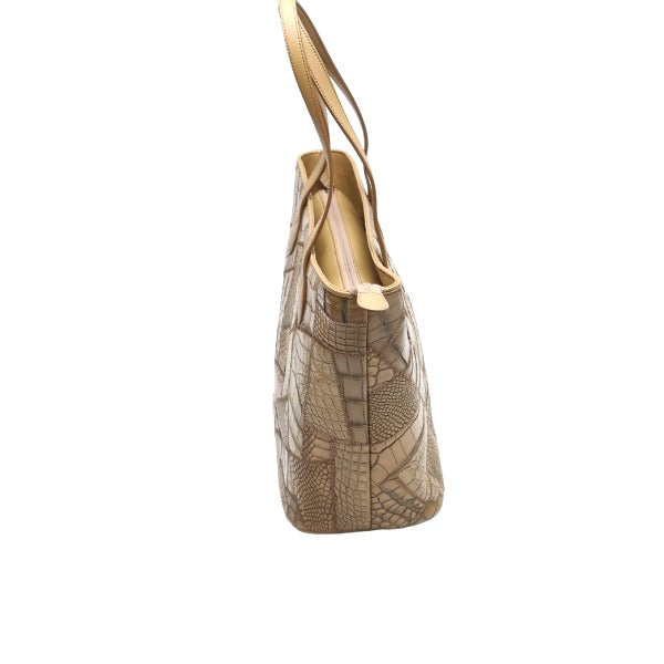 Crocodile CROCODILE Tote Bag
 Tote bag, patchwork, top zipper, crocodile, LB-7001, brown [H] 