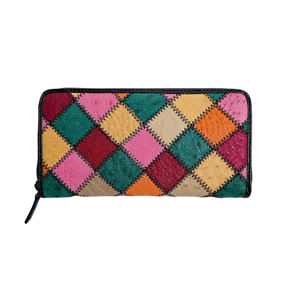 オーストリッチ ostrich 長財布
 パッチワーク ラウンドファスナー マルチカラー オーストリッチ LB-5055 マルチカラー 【H】