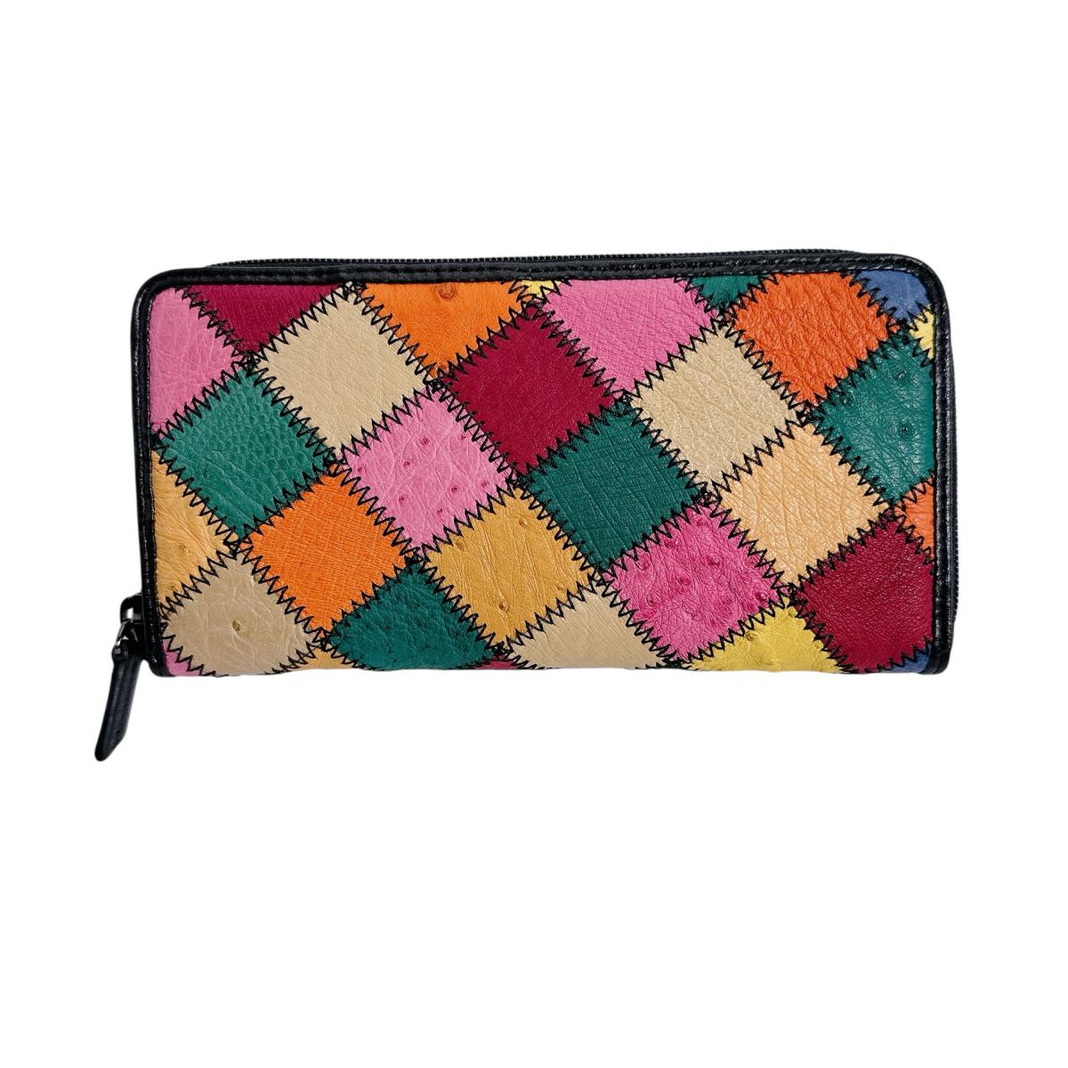 オーストリッチ ostrich 長財布
 パッチワーク マルチカラー ラウンドファスナー オーストリッチ LB-5055 マルチカラー 【H】