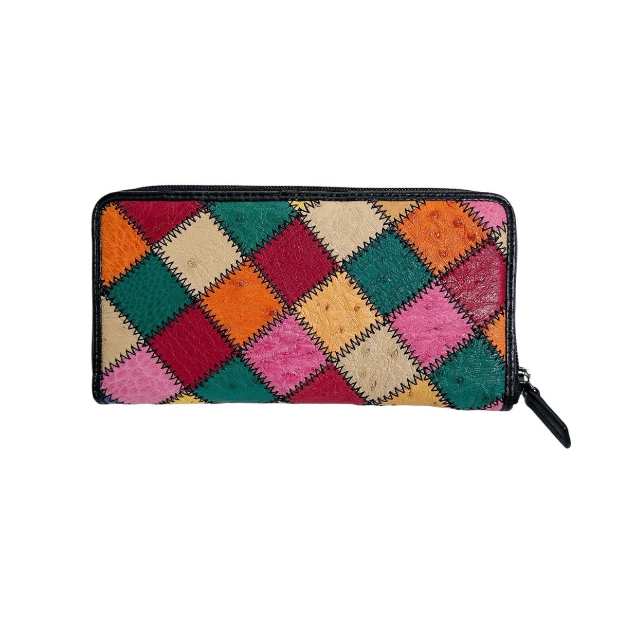 オーストリッチ ostrich 長財布
 パッチワーク マルチカラー ラウンドファスナー オーストリッチ LB-5055 マルチカラー 【H】