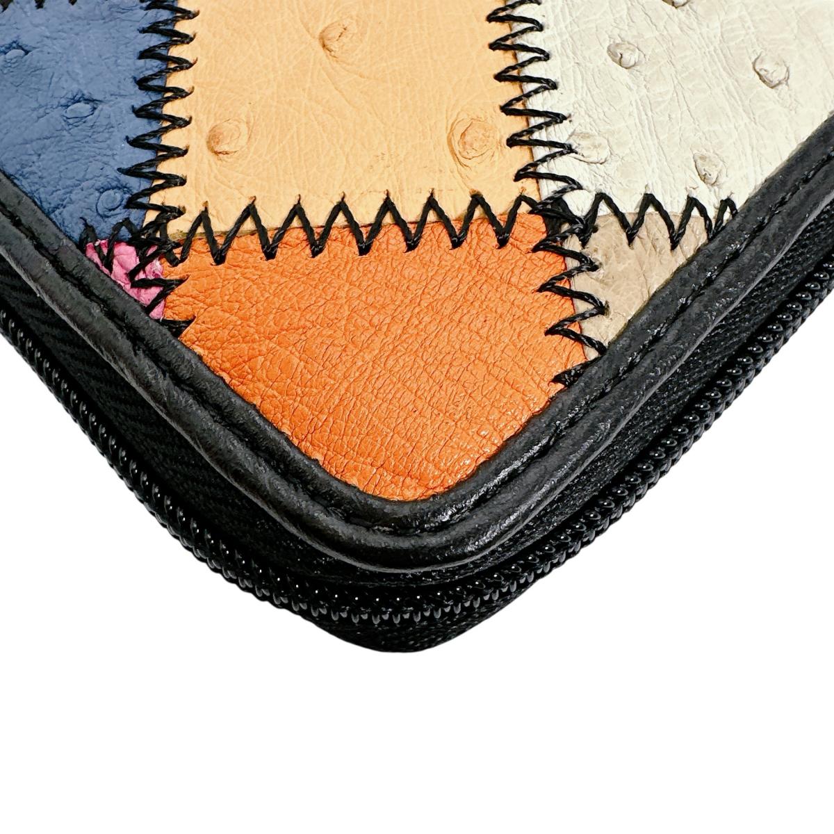 オーストリッチ ostrich 長財布
 パッチワーク ラウンドファスナー マルチカラー オーストリッチ LB-5055 マルチカラー