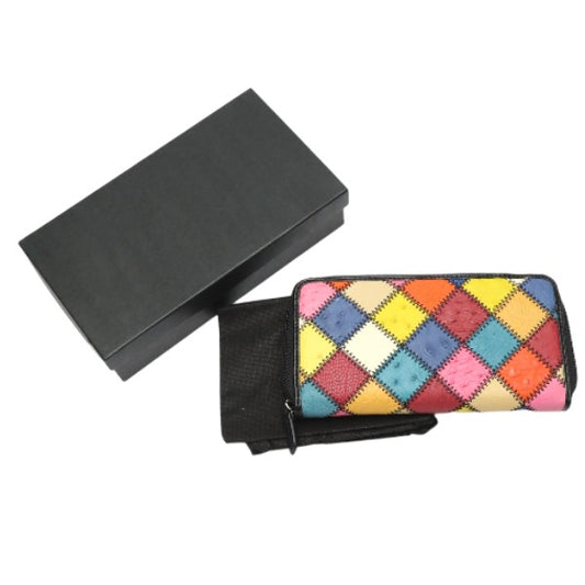 Ostrich long wallet
 
L-shaped zipper long wallet patchwork ostrich 2026 multicolor black green [H] 