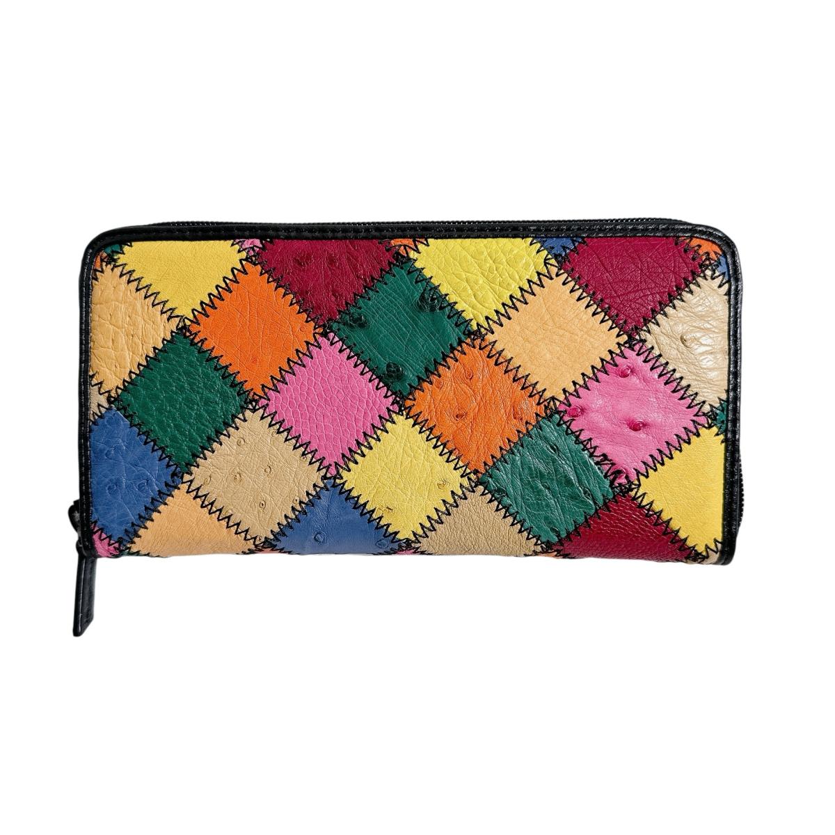 オーストリッチ ostrich 長財布
 ラウンドファスナー 黒ステッチ パッチワーク オーストリッチ LB-5055 マルチカラー 【H】