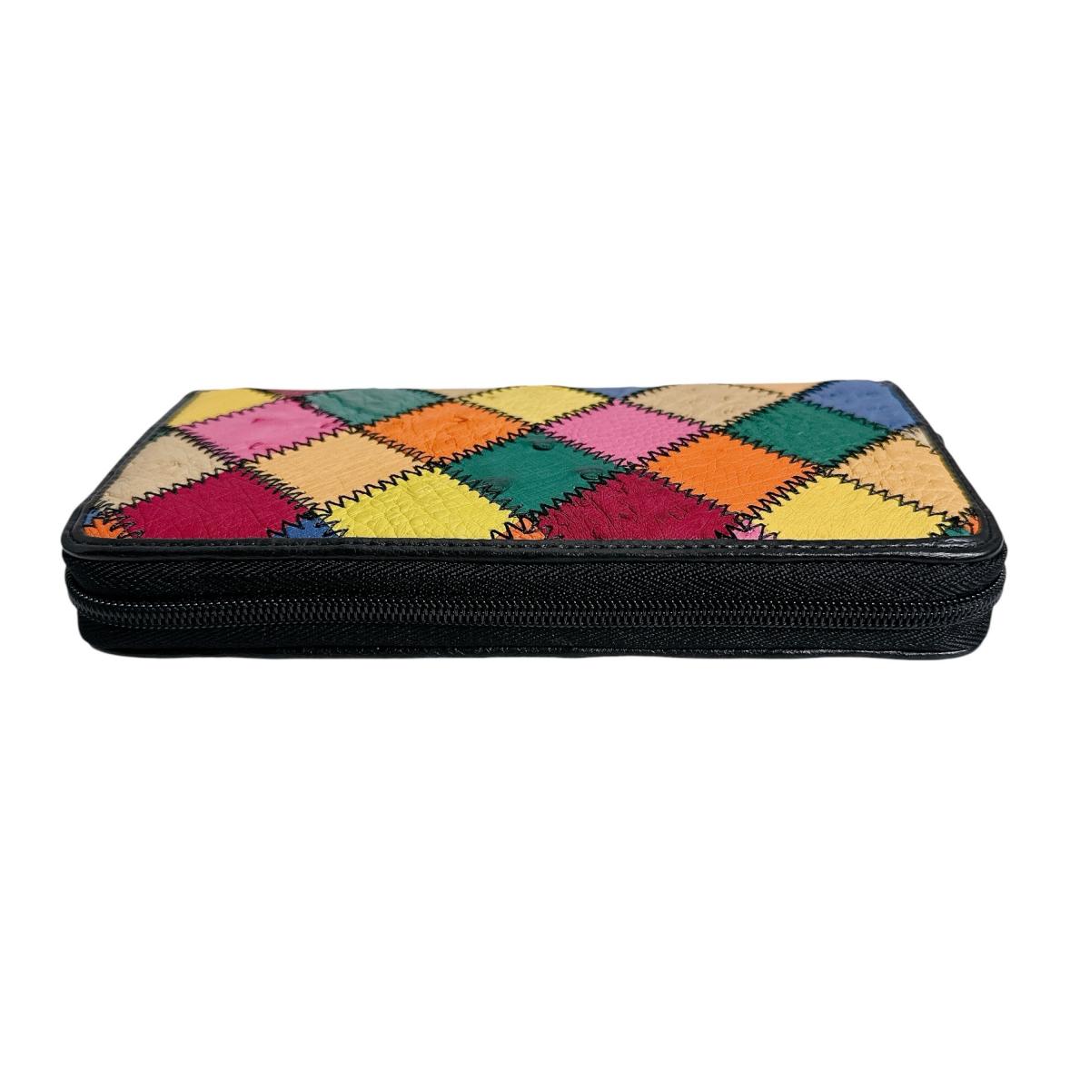 オーストリッチ ostrich 長財布
 ラウンドファスナー 黒ステッチ パッチワーク オーストリッチ LB-5055 マルチカラー 【H】