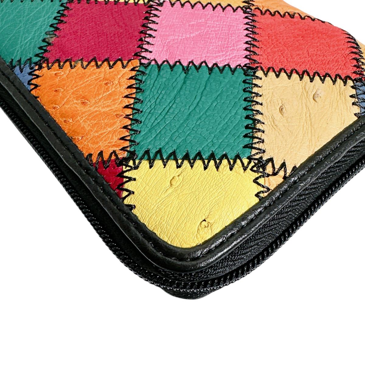 オーストリッチ ostrich 長財布
 ラウンドファスナー 黒ステッチ パッチワーク オーストリッチ LB-5055 マルチカラー 【H】