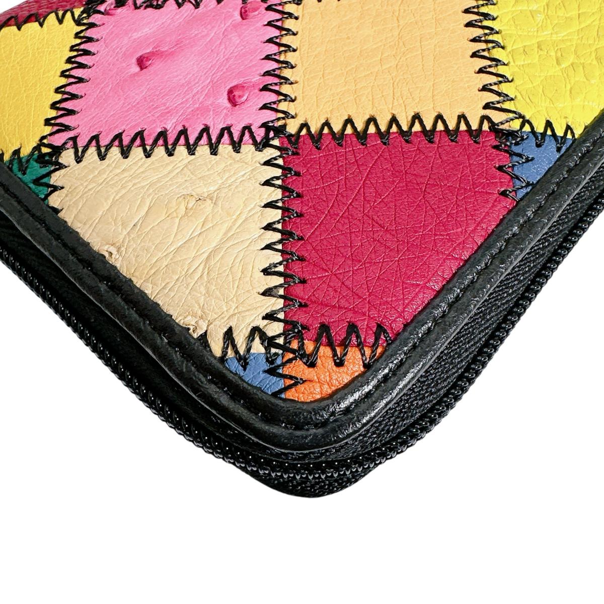 オーストリッチ ostrich 長財布
 ラウンドファスナー 黒ステッチ パッチワーク オーストリッチ LB-5055 マルチカラー 【H】