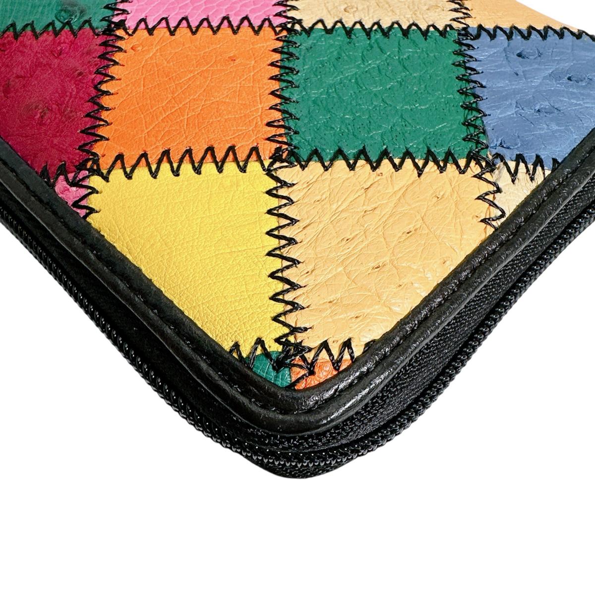 オーストリッチ ostrich 長財布
 ラウンドファスナー 黒ステッチ パッチワーク オーストリッチ LB-5055 マルチカラー 【H】