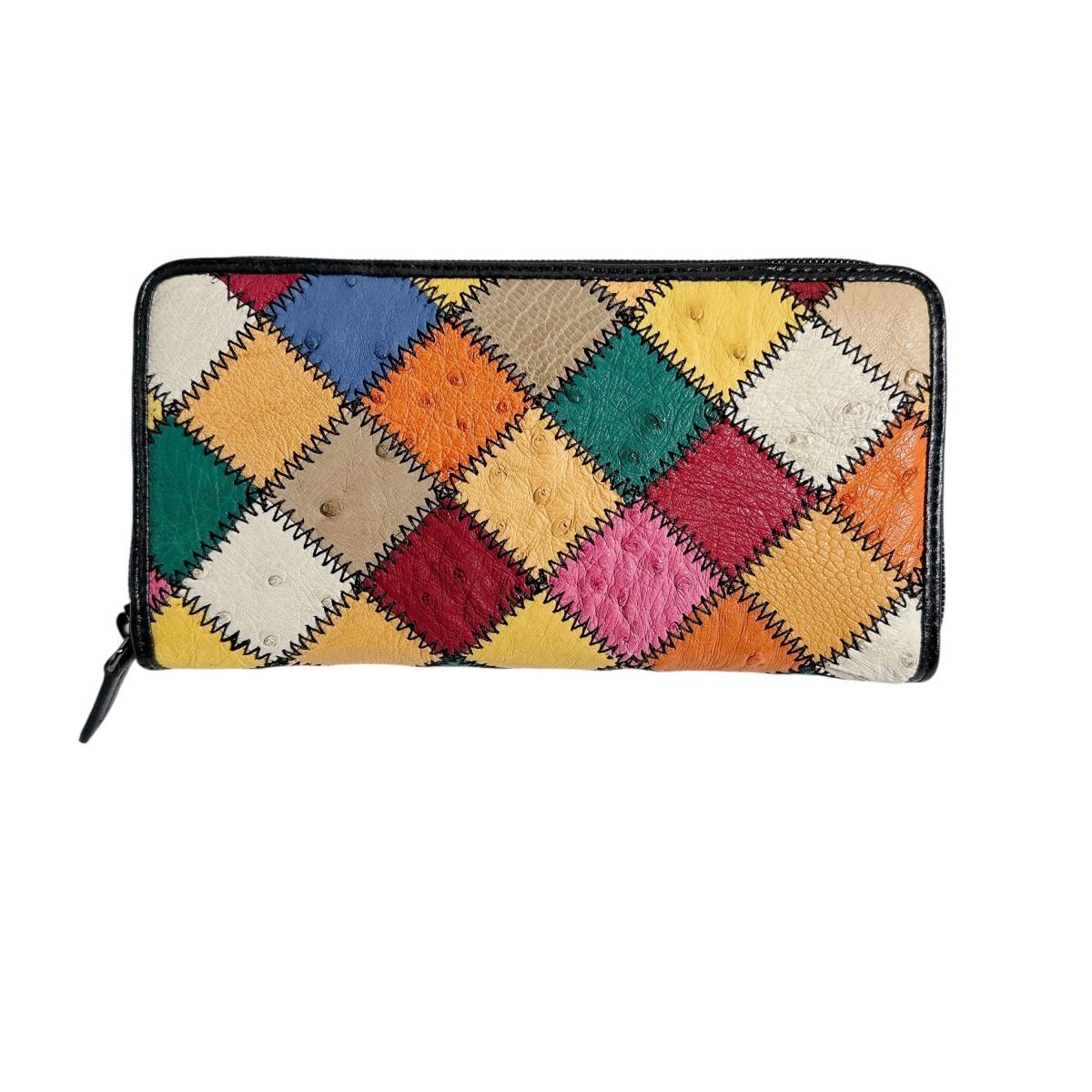 オーストリッチ ostrich 長財布
 ラウンドファスナー 黒ステッチ パッチワーク オーストリッチ LB-5055 マルチカラー 【SS】