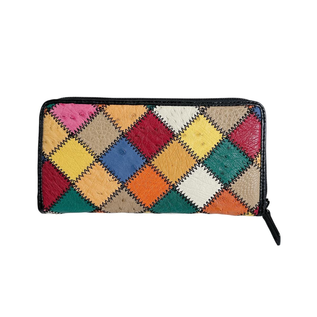 オーストリッチ ostrich 長財布
 ラウンドファスナー 黒ステッチ パッチワーク オーストリッチ LB-5055 マルチカラー 【SS】