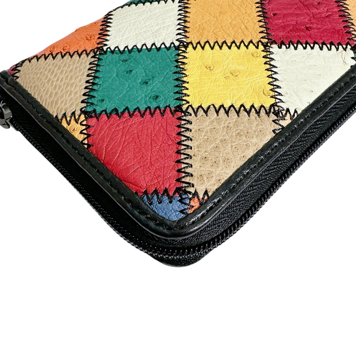 オーストリッチ ostrich 長財布
 ラウンドファスナー 黒ステッチ パッチワーク オーストリッチ LB-5055 マルチカラー 【SS】