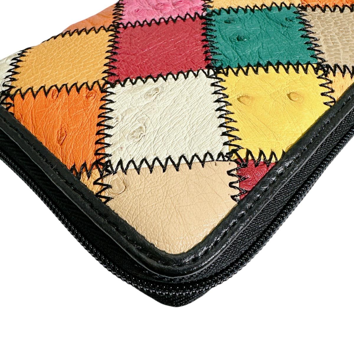 オーストリッチ ostrich 長財布
 ラウンドファスナー 黒ステッチ パッチワーク オーストリッチ LB-5055 マルチカラー 【SS】