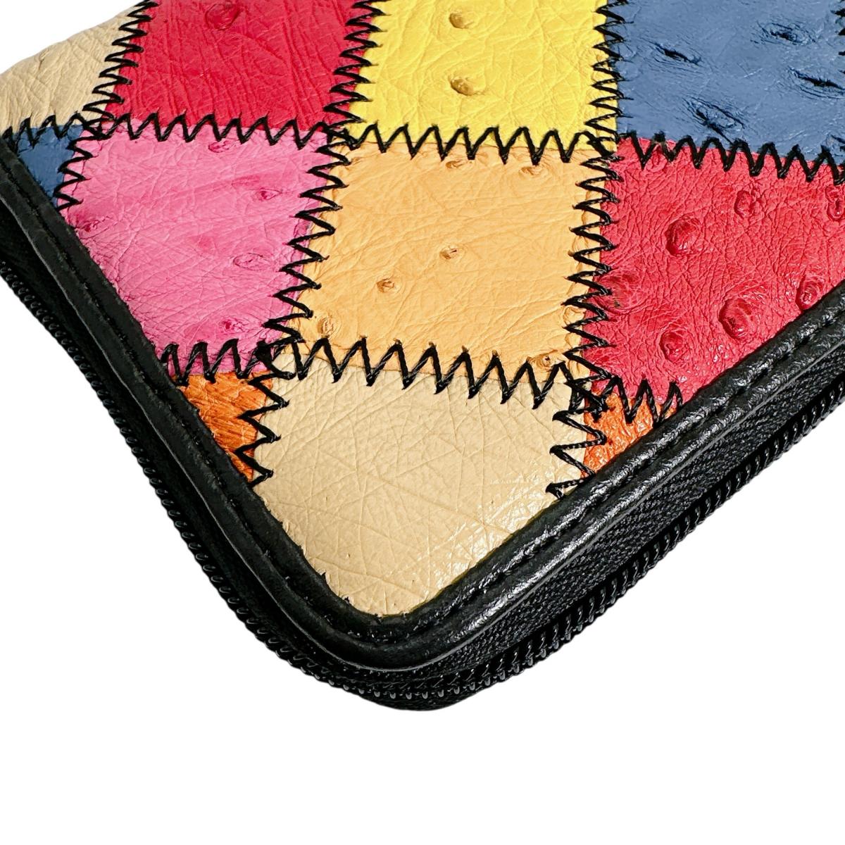 オーストリッチ ostrich 長財布
 パッチワーク ラウンドファスナー マルチカラー オーストリッチ LB-5055 マルチカラー 【SS】