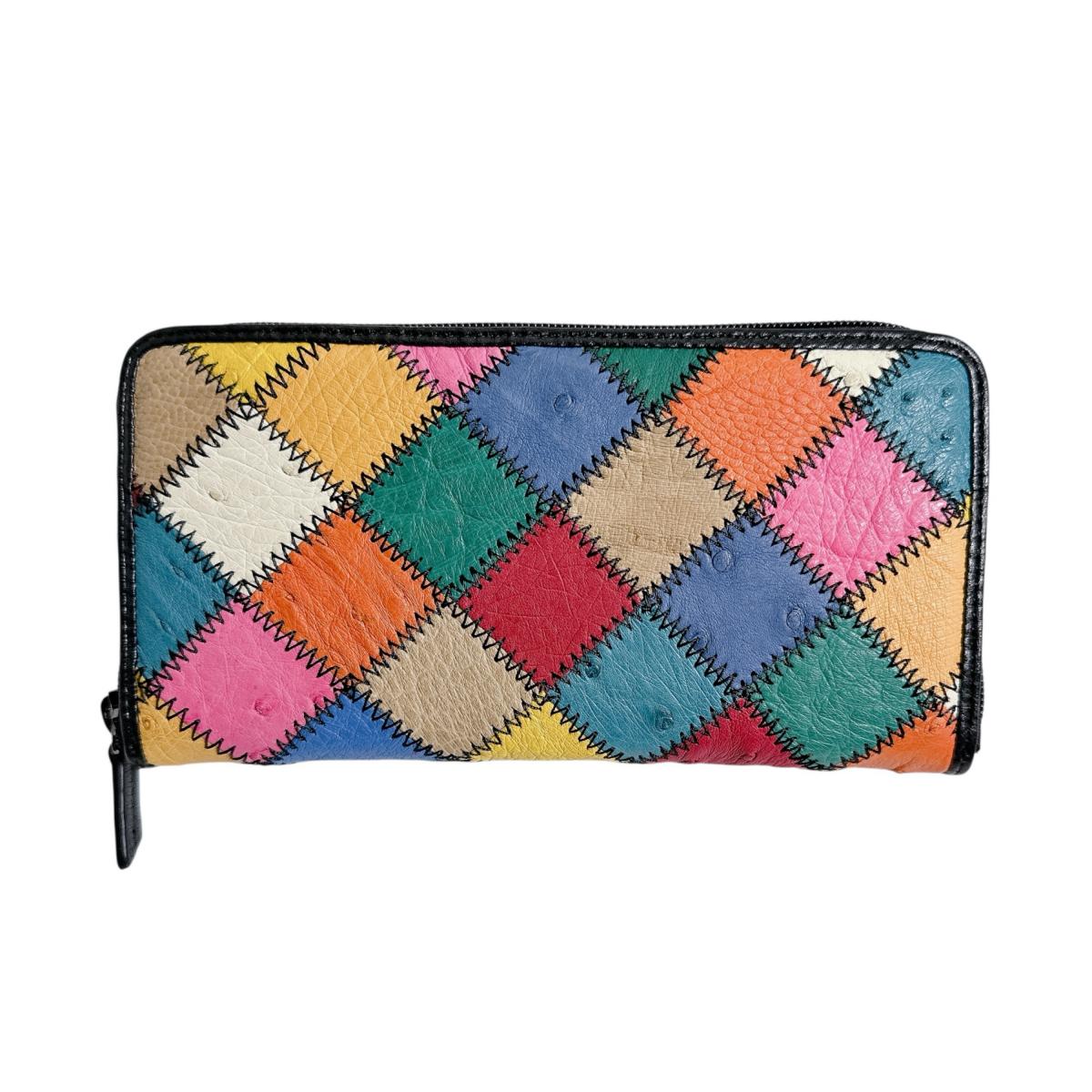 オーストリッチ ostrich 長財布
 ラウンドファスナー 黒ステッチ パッチワーク オーストリッチ LB-5055 マルチカラー 【SS】