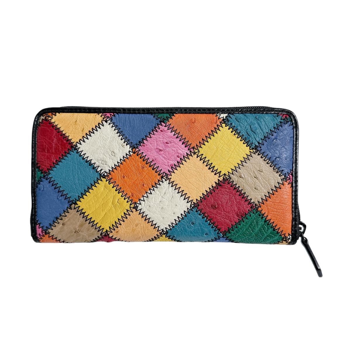 オーストリッチ ostrich 長財布
 ラウンドファスナー 黒ステッチ パッチワーク オーストリッチ LB-5055 マルチカラー 【SS】