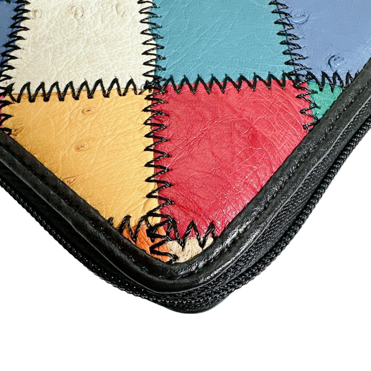 オーストリッチ ostrich 長財布
 ラウンドファスナー 黒ステッチ パッチワーク オーストリッチ LB-5055 マルチカラー 【SS】