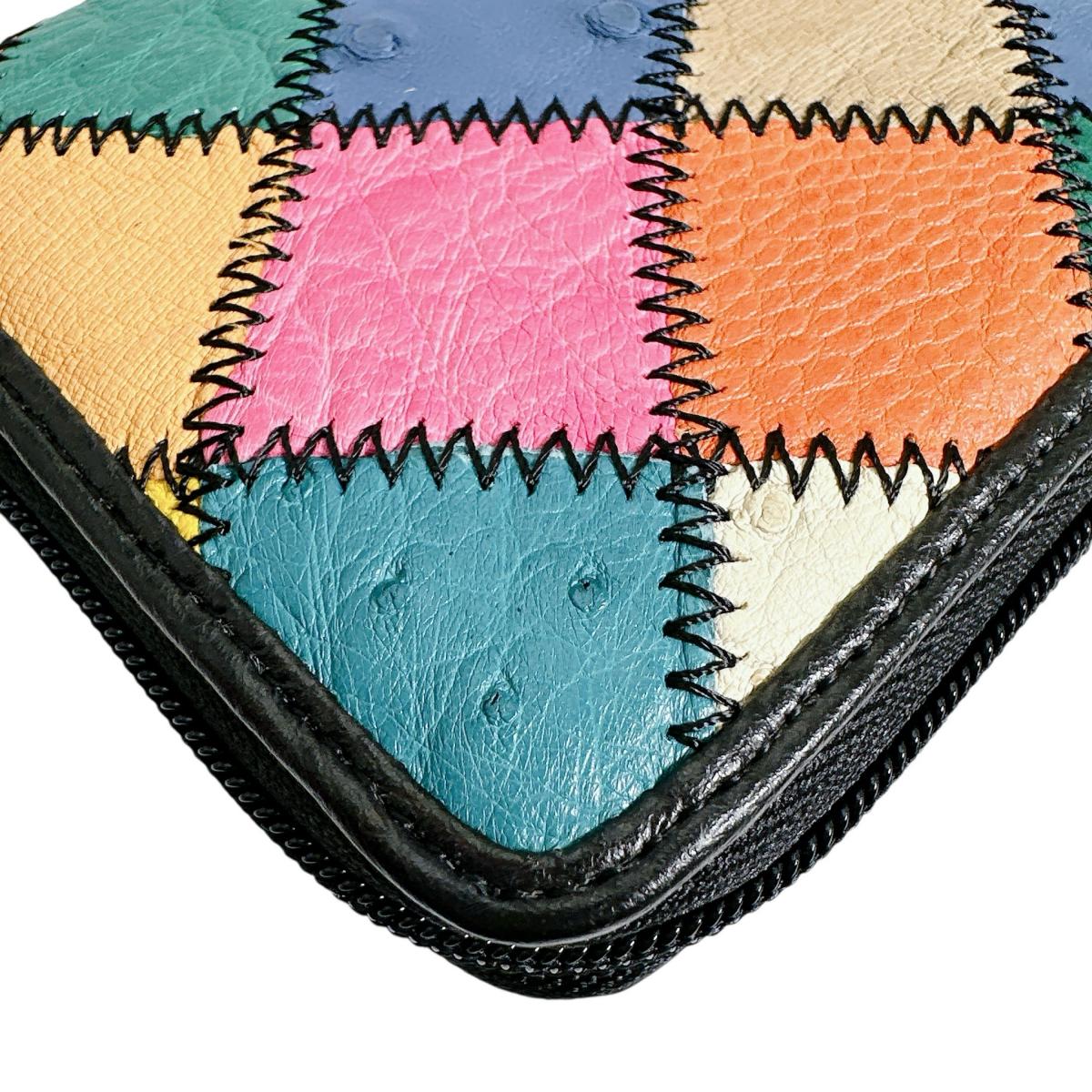 オーストリッチ ostrich 長財布
 ラウンドファスナー 黒ステッチ パッチワーク オーストリッチ LB-5055 マルチカラー 【SS】