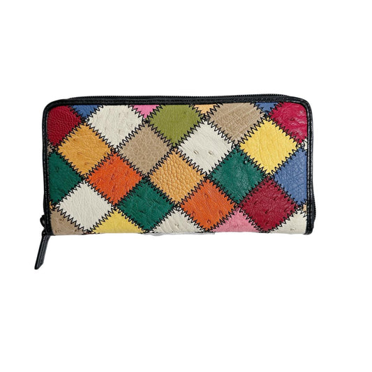 オーストリッチ ostrich 長財布
 ラウンドファスナー 黒ステッチ パッチワーク オーストリッチ LB-5055 マルチカラー 【SS】