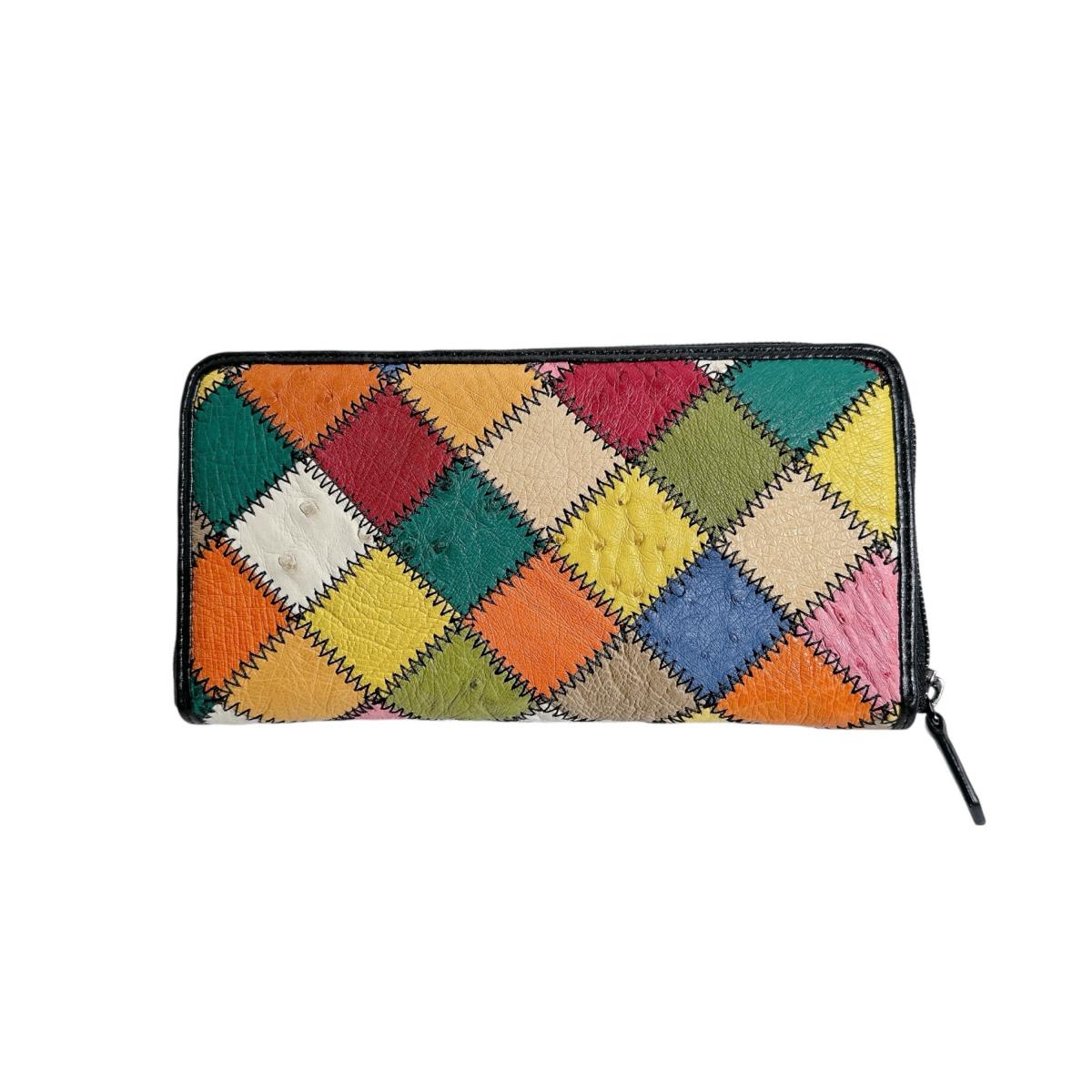 オーストリッチ ostrich 長財布
 ラウンドファスナー 黒ステッチ パッチワーク オーストリッチ LB-5055 マルチカラー 【SS】