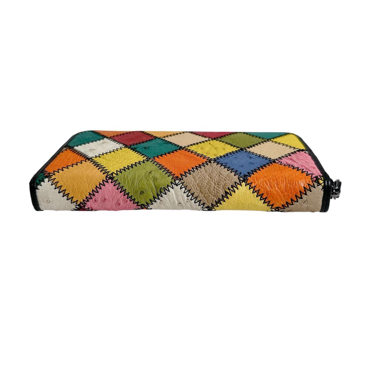 オーストリッチ ostrich 長財布
 ラウンドファスナー 黒ステッチ パッチワーク オーストリッチ LB-5055 マルチカラー 【SS】