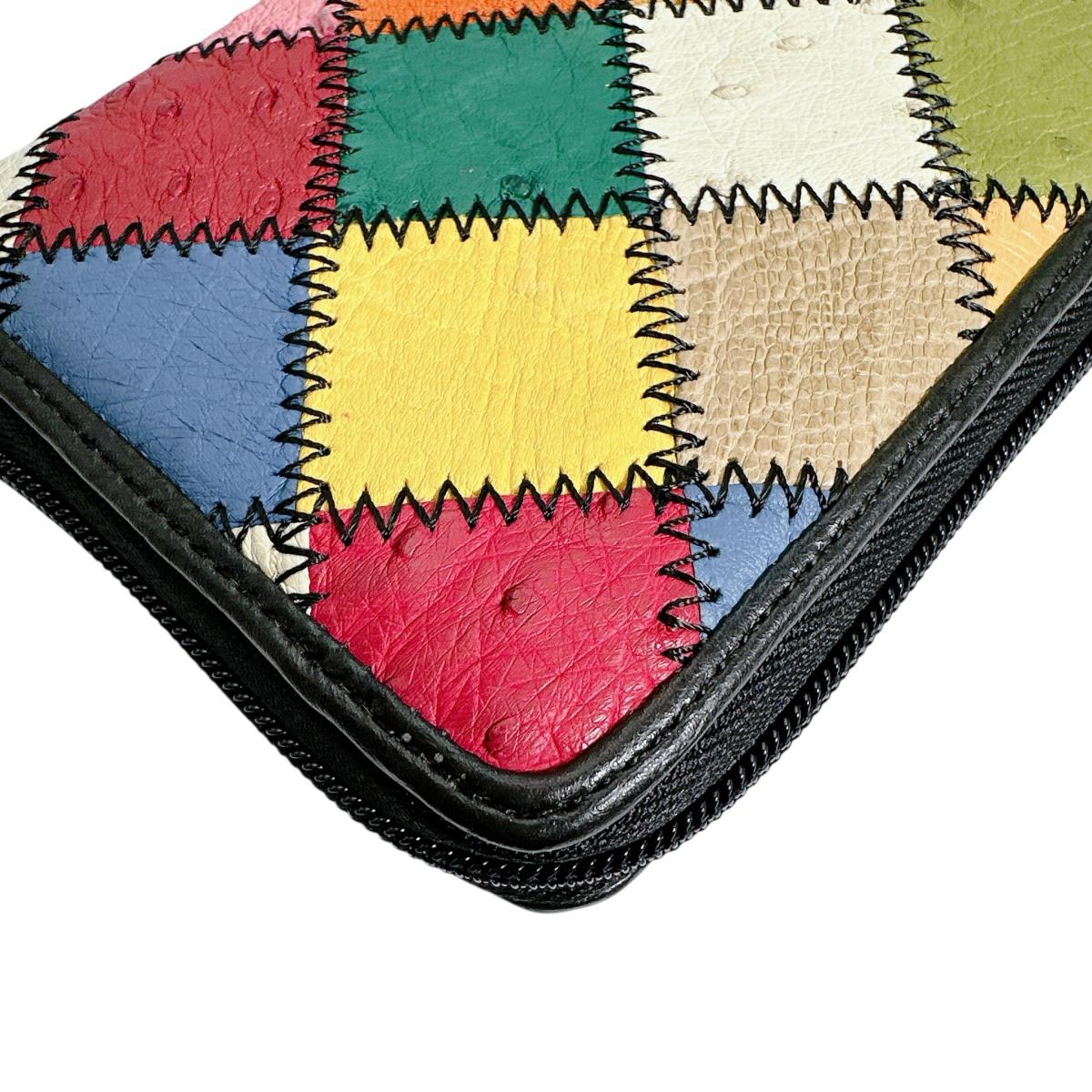 オーストリッチ ostrich 長財布
 ラウンドファスナー 黒ステッチ パッチワーク オーストリッチ LB-5055 マルチカラー 【SS】