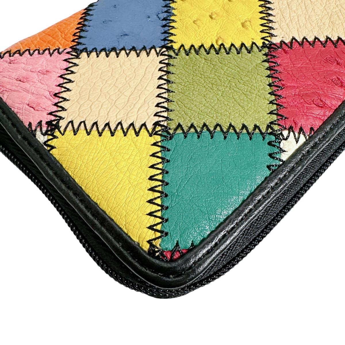 オーストリッチ ostrich 長財布
 ラウンドファスナー 黒ステッチ パッチワーク オーストリッチ LB-5055 マルチカラー 【SS】