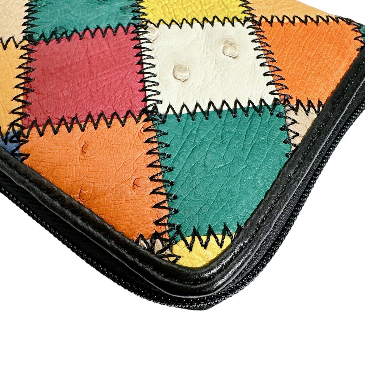 オーストリッチ ostrich 長財布
 ラウンドファスナー 黒ステッチ パッチワーク オーストリッチ LB-5055 マルチカラー 【SS】