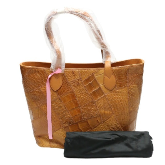 CROCODILE Shoulder Bag
 Tote bag with zipper, patchwork, crocodile LB-7001 Cognac COGNAM 