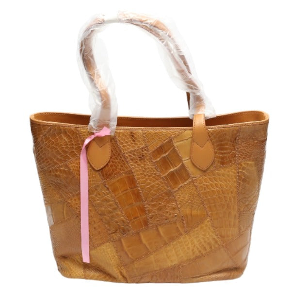 CROCODILE Shoulder Bag
 Tote bag with zipper, patchwork, crocodile LB-7001 Cognac COGNAM 