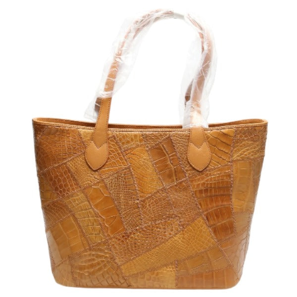 CROCODILE Shoulder Bag
 Tote bag with zipper, patchwork, crocodile LB-7001 Cognac COGNAM 