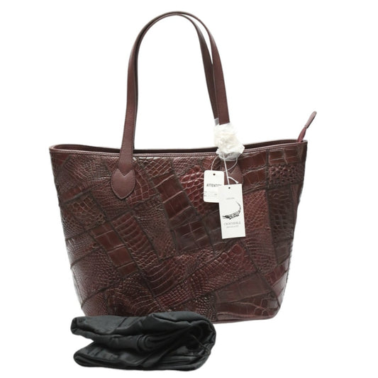 Crocodile CROCODILE Tote Bag
 Shoulder tote with zipper top, patchwork, crocodile LB-7001, wine [SS] 