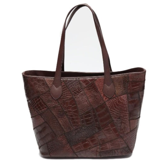 Crocodile CROCODILE Tote Bag
 Tote bag, patchwork, top zipper, crocodile, LB-7001, wine red [SS]
 【second hand】 